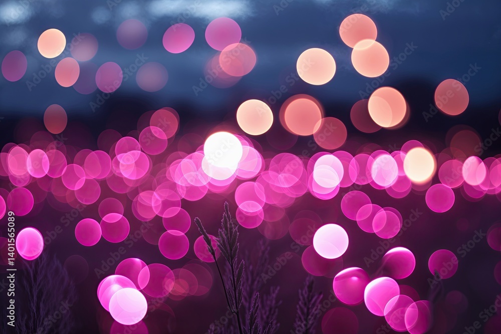 Poster captivating abstract background of fuchsia and cream bokeh flashes illuminating the dusk