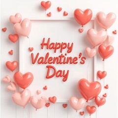 Decorative Heart Balloons With a Framed Message Wishing Happy Valentine's Day, Perfect for Celebrations of Love and Affection