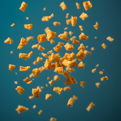 Crispy Fried Chicken Crumbs Floating in Air