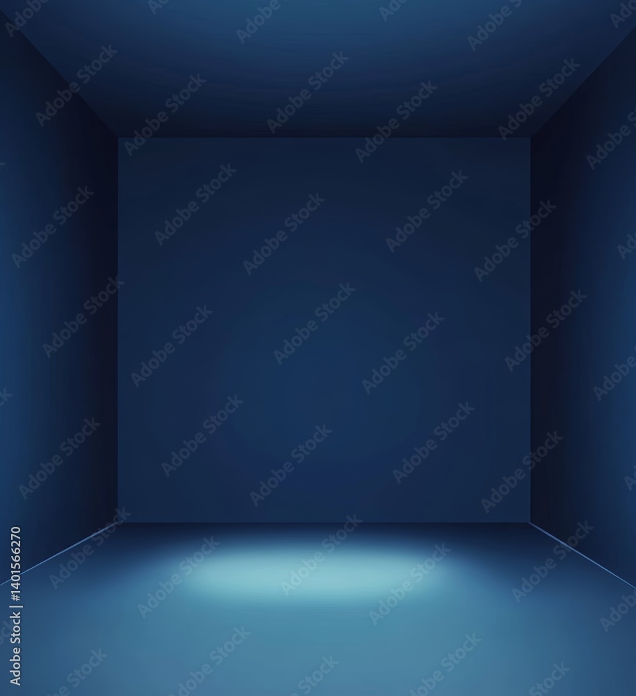 Poster spotlight illuminates an empty stage in a darkened theater, creating a dramatic and serene atmospher