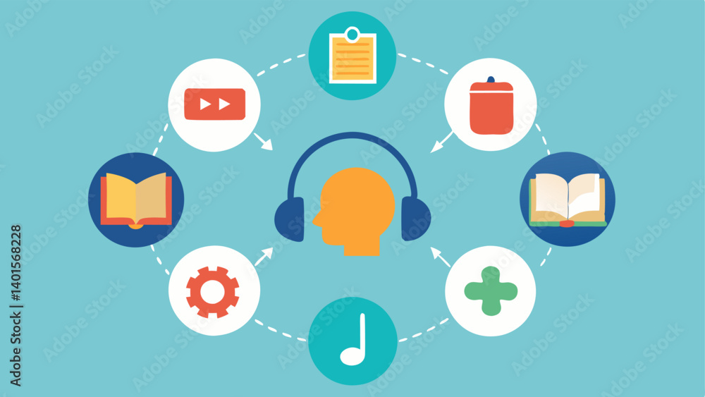 Poster learning style icons a collage of learning style icons like books for reading headphones for auditor