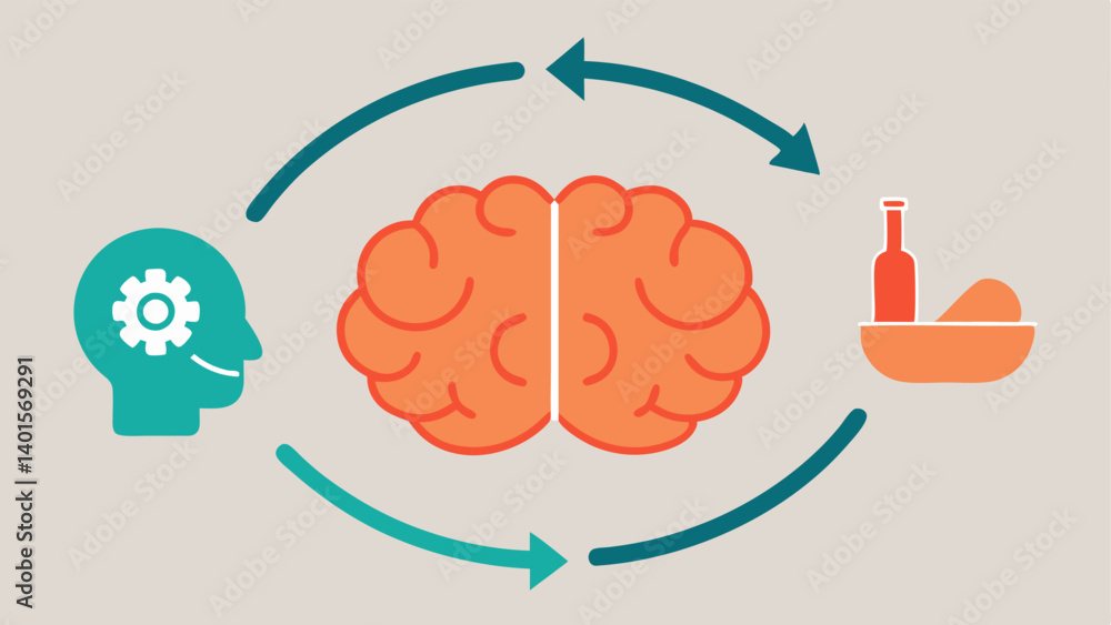 Poster addiction cycle an illustration depicting the addiction cycle with brain images and arrows demonstra