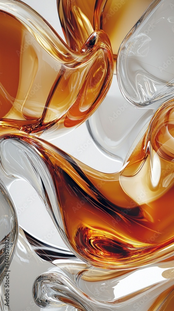 Poster abstract amber and clear glass forms creating depth and flowing movement