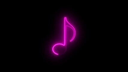 Neon music icon animation. neon glowing single musical note icon motion graphics .neon line Music note, neon line music sign Glowing line musical note icon animation.