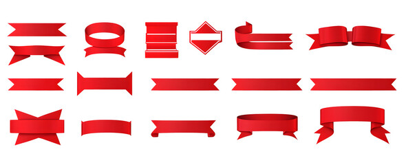 Set of red banner ribbon color. Flat bookmark sale tag website decorative design vector.