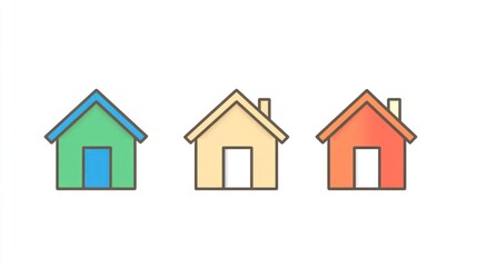 Fototapeta premium Three Colorful Houses Presented on a Bright White Background
