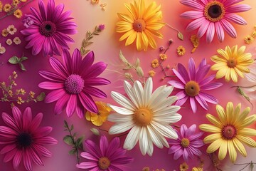 Fototapeta premium Vibrant Floral Gradient Background Featuring Warm Fuchsia Sunny Yellow and Soft Cream Textures