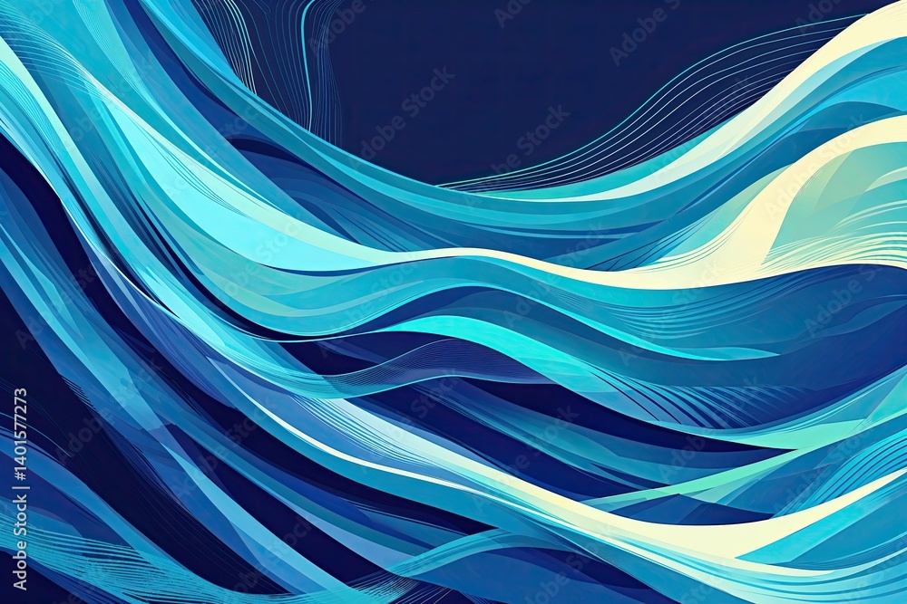 Poster vibrant vector art of a waving flag in motion with flowing lines and bright cerulean texture