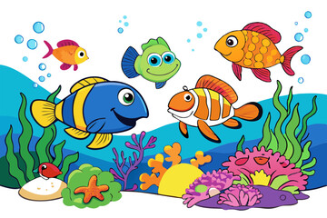 Naklejka premium Underwater Scene with Jellyfish and Turtles