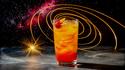Tropical Cocktail Swirling Around a Fiery Glowing Core