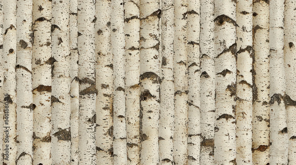 Poster birch trunks create a textured, white and grey vertical striped pattern