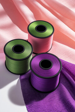 Colorful threads and fabric arrangement in vivid hues