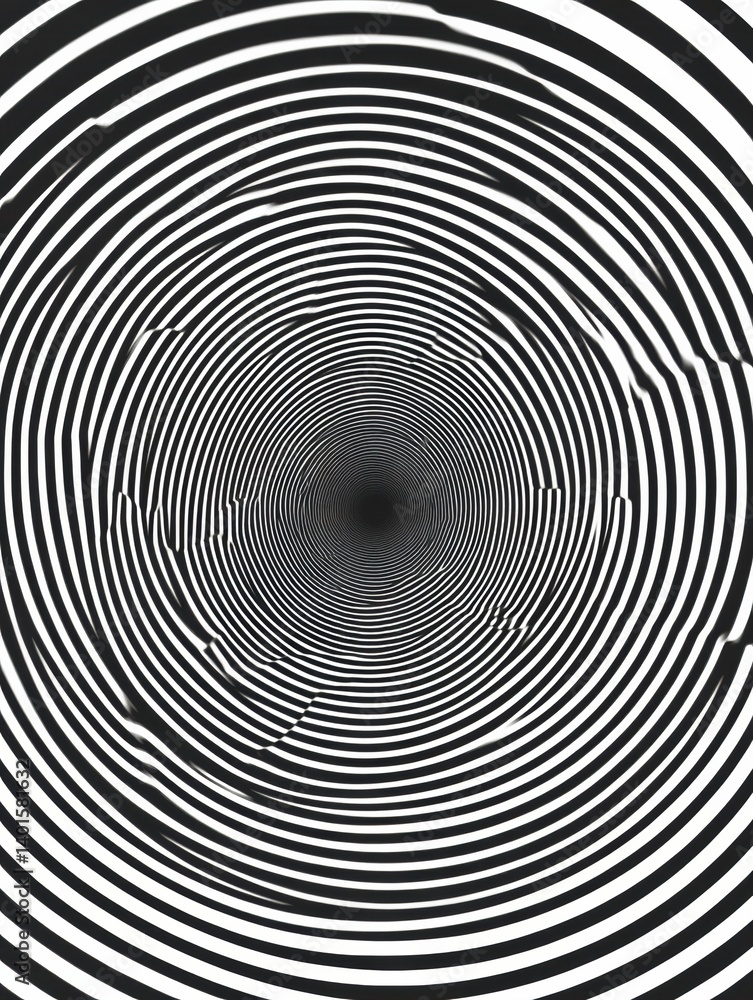 Aufkleber Concentric op-art circles create a mesmerizing illusion of depth and movement in black and white