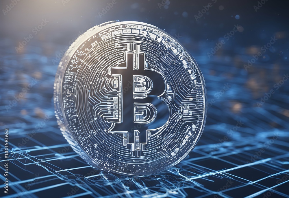 Poster illustration chart 3d abstract bitcoin blue global concept computer science design investment techno