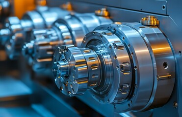 Fototapeta premium An industrial metalworking milling cutter in close-up, symbolizing the industrial sector. This steel tool is designed for metalworking, highlighting tech, equipment, and machinery. The process