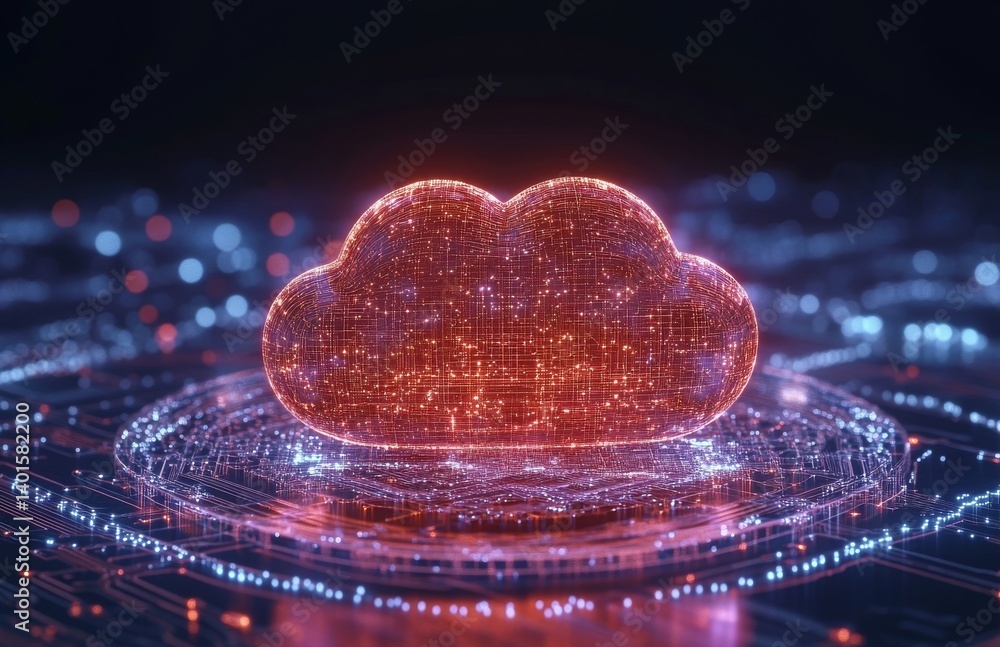 Poster understanding cloud computing. the movement of digital data across the internet. a futuristic graphi