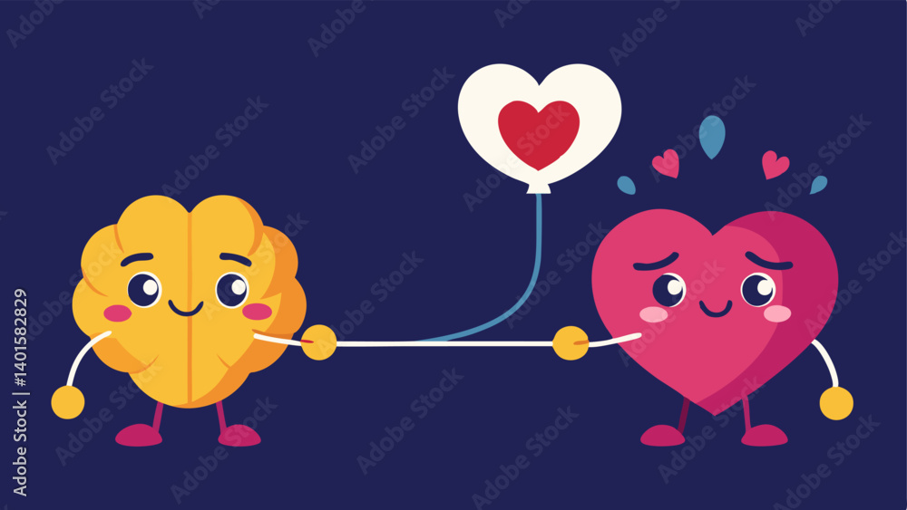 Aufkleber expression of conflict a whimsical design showcasing the heart and brain facing each other with inte