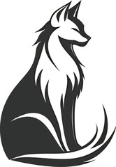 Obraz premium Elegant black and white silhouette of a sitting wolf, showcasing its fierce beauty.