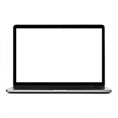 Front view of a laptop with a blank white screen isolated on white background