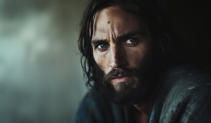 Fototapeta premium Intense portrait of a man resembling historical Jesus figure