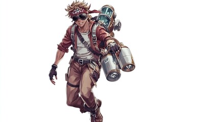 Adventurous male character with jetpack.