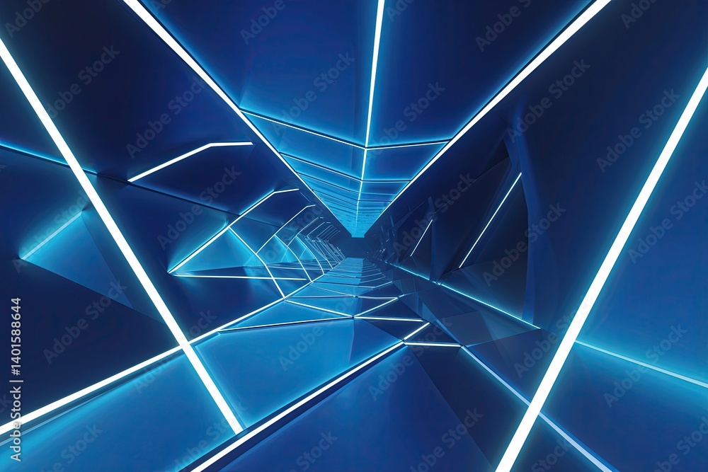 Poster digital abstract background with glowing blue and white geometric line pattern