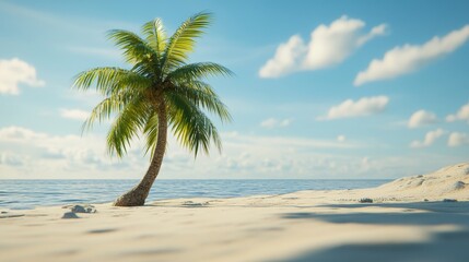 Beautiful Sandy Beach With Palm Trees and Clear Blue Water Under a Bright Sky on a Sunny Day in a Tropical Paradise