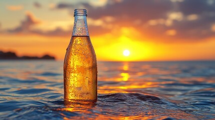 Sunset Serenity: A Golden Hour Bottle in the Ocean