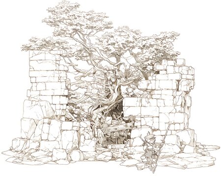 Ruined Walls, Ancient Tree - Powered by Adobe