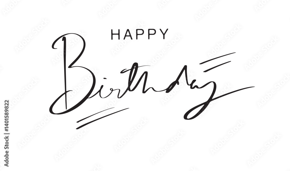 Poster happy birthday text font calligraphy hand written lettering script black color object icon party cel