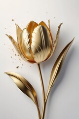 Golden tulip flower illustration in metallic style on white background