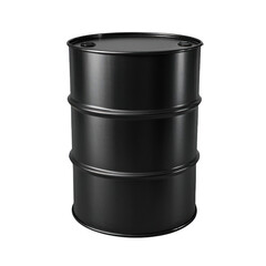 A solitary black oil drum stands stark against a plain white background, a symbol of industry and resourcefulness. transparent background