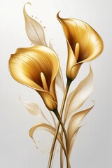 Golden calla lilies illustration in elegant style on light background
