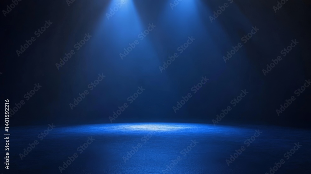 Poster dark blue abstract background with a circular podium on a wavy landscape and starry atmosphere ideal