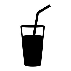 drinking straw in glass black silhouette icon - of a  drinking straw in glass simple vector art