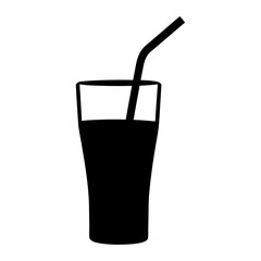 drinking straw in glass black silhouette icon - of a  drinking straw in glass simple vector art