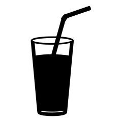 drinking straw in glass black silhouette icon - of a  drinking straw in glass simple vector art