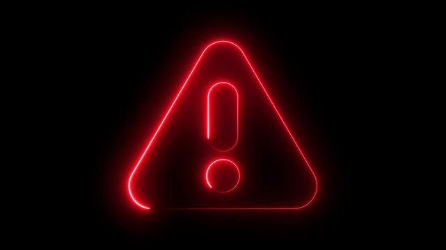 Neon line warning attention red color animation icon signal alert risk safety danger road warning sign sign symbol. Warning attention icon signal , alert , risk , safety, danger road warning sign