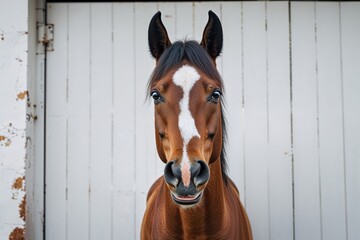 Charming Horse with Silly Grin Posing for Camera on White Background