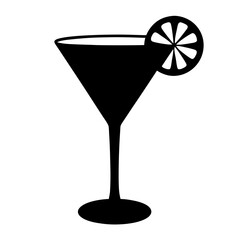 martini glass with lemon twist black silhouette icon - of a soft drinks martini glass with lemon twist, simple vector art
