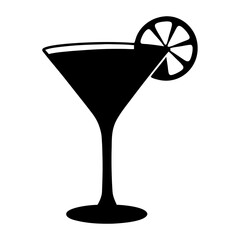martini glass with lemon twist black silhouette icon - of a soft drinks martini glass with lemon twist simple vector art