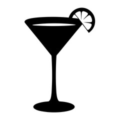 martini glass with lemon twist black silhouette icon - of a soft drinks martini glass with lemon twist simple vector art