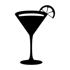 martini glass with lemon twist black silhouette icon - of a soft drinks martini glass with lemon twist simple vector art