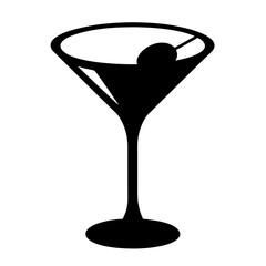 martini glass with olive black silhouette icon - of a soft drinks martini glass with olive, simple vector art