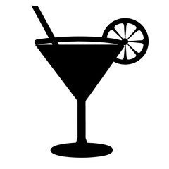 martini glass with lemon twist black silhouette icon - of a soft drinks martini glass with lemon twist simple vector art