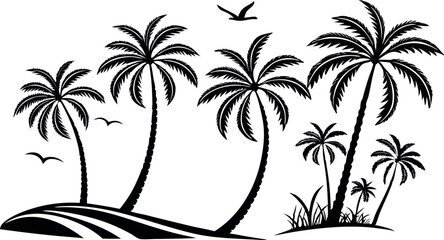Tropical Palm Tree Vector Illustration – Summer Beach Silhouette Design