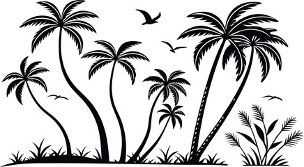 Tropical Palm Tree Vector Illustration – Summer Beach Silhouette Design