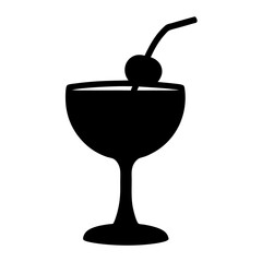punch glass with cherry black silhouette icon - of a  punch glass with cherry simple vector art