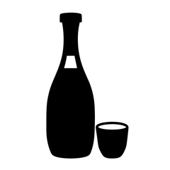 sake bottle and cup black silhouette icon - of a soft drinks sake bottle and cup simple vector art