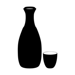 sake bottle and cup black silhouette icon - of a soft drinks sake bottle and cup simple vector art